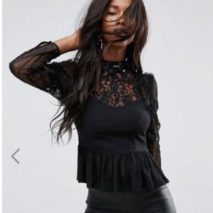 ASOS Embellished Lace Top With Puff Sleeve 6